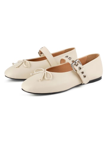 loft37 Skórzane baleriny w kolorze beżowym z paskiem