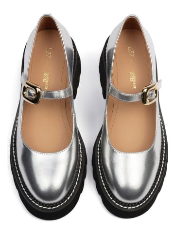 loft37 Skórzane czółenka w kolorze srebrnym