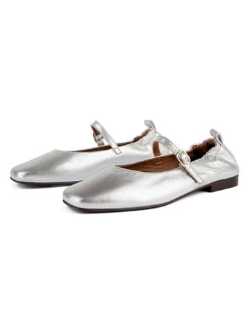 loft37 Leder-Spangenballerinas in Silber