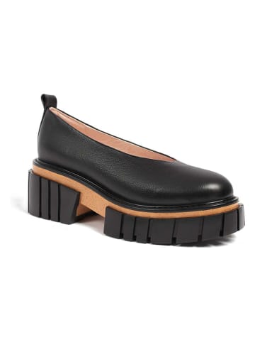 loft37 Skórzane baleriny w kolorze jasnobrązowo-czarnym