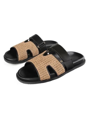 loft37 Leder-Pantoletten in Schwarz/ Hellbraun