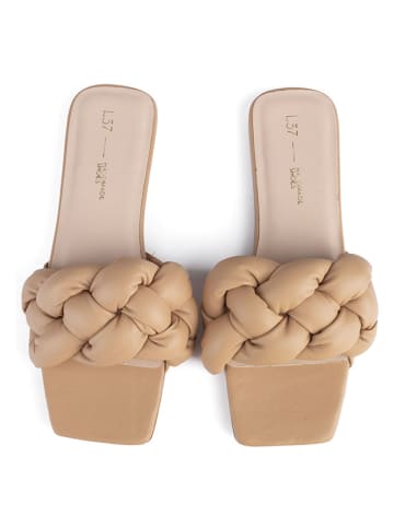 loft37 Skórzane klapki w kolorze beżowym