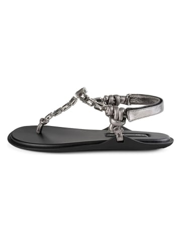 loft37 Leder-Zehensandalen in Silber/ Schwarz