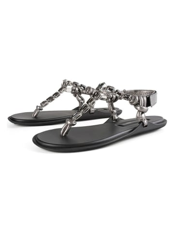 loft37 Leder-Zehensandalen in Silber/ Schwarz