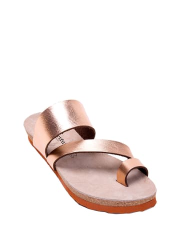 Comfortfusse Leder-Zehentrenner in Roségold
