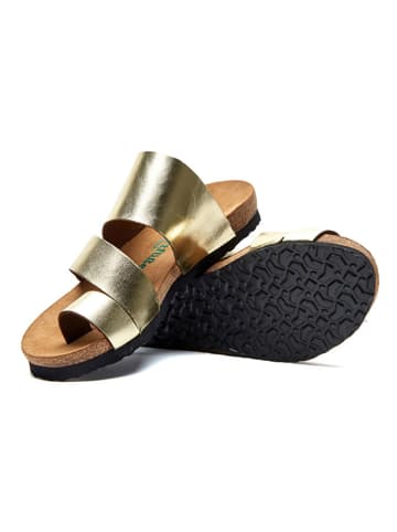 Comfortfusse Leren teenslippers goudkleurig