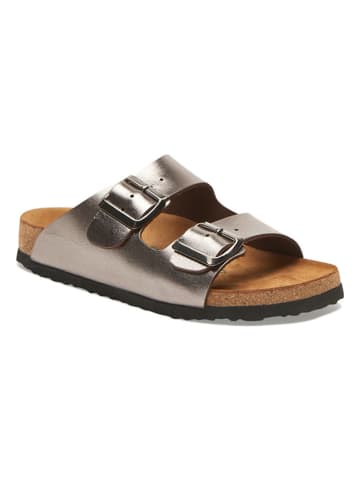 Comfortfusse Leder-Pantoletten in Taupe