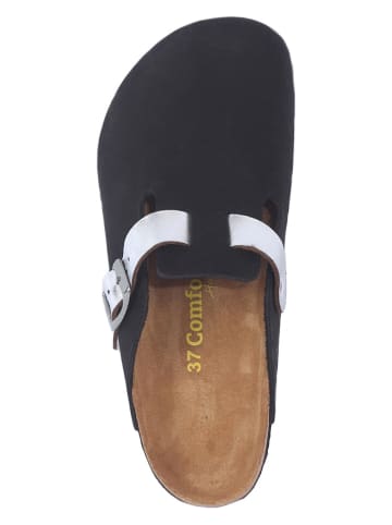 Comfortfusse Leren clogs zwart/zilverkleurig