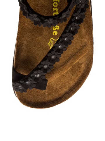 Comfortfusse Leren teenslippers zwart