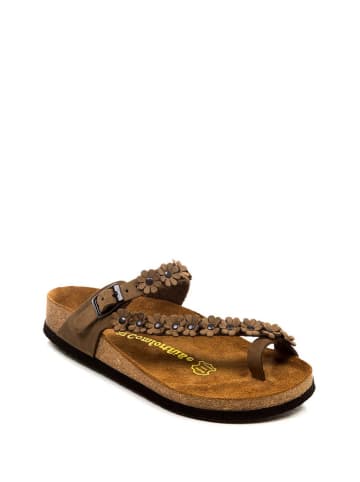 Comfortfusse Leren teenslippers lichtbruin