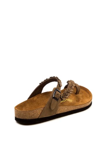 Comfortfusse Leren teenslippers lichtbruin