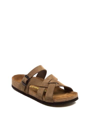 Comfortfusse Leren slippers zandkleurig