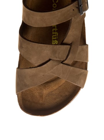 Comfortfusse Leder-Pantoletten in Sand