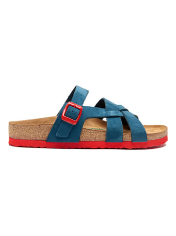 Comfortfusse Leren slippers blauw/rood