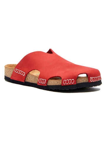 Comfortfusse Leder-Clogs in Rot