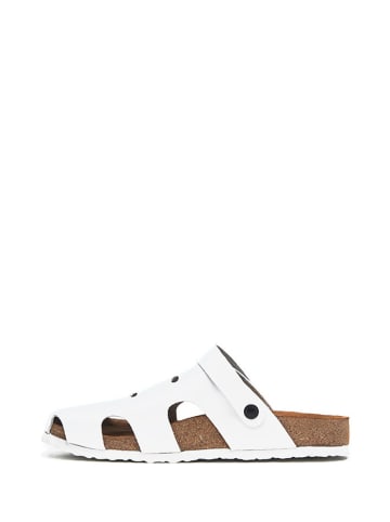 Comfortfusse Leder-Clogs in Weiß