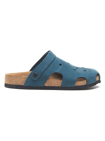 Comfortfusse Leder-Clogs in Blau