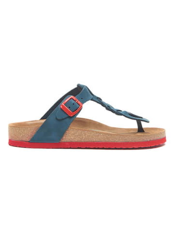 Comfortfusse Leren teenslippers blauw/rood