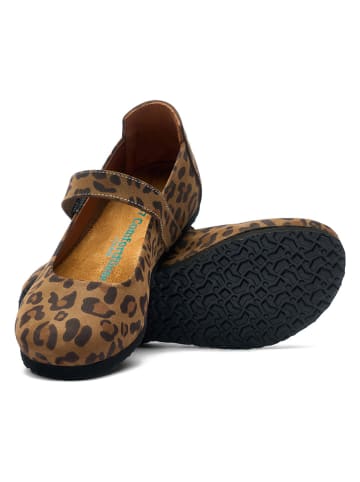 Comfortfusse Leder-Spangenballerinas in Hellbraun/ Schwarz