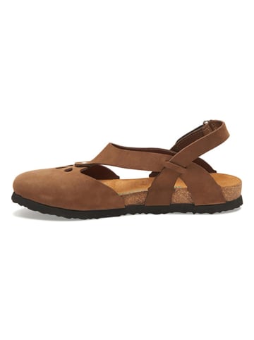 Comfortfusse Leren enkelsandalen lichtbruin