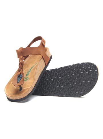 Comfortfusse Leren teensandalen bruin
