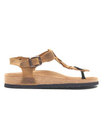 Comfortfusse Leder-Zehensandalen in Hellbraun