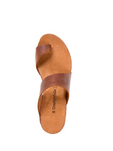 Comfortfusse Leren teenslippers lichtbruin