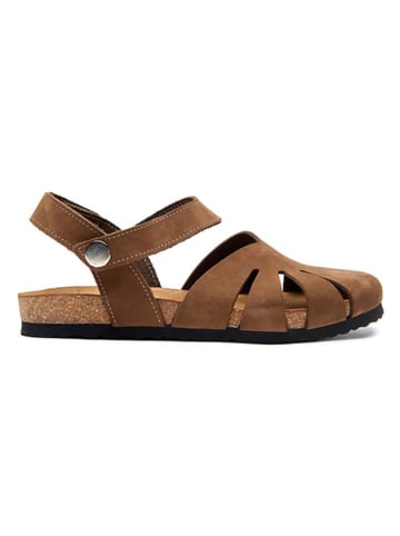 Comfortfusse Leder-Halbsandalen in Sand