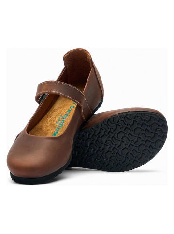 Comfortfusse Leder-Ballerinas in Hellbraun
