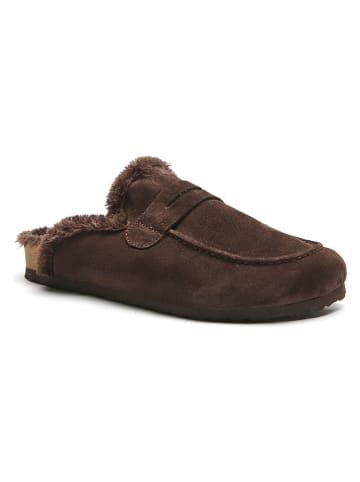 Comfortfusse Leren clogs bruin