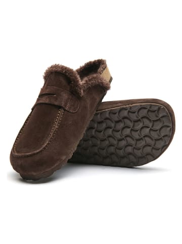 Comfortfusse Leder-Clogs in Braun