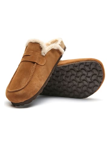 Comfortfusse Skórzane chodaki "Snug" w kolorze jasnobrązowym