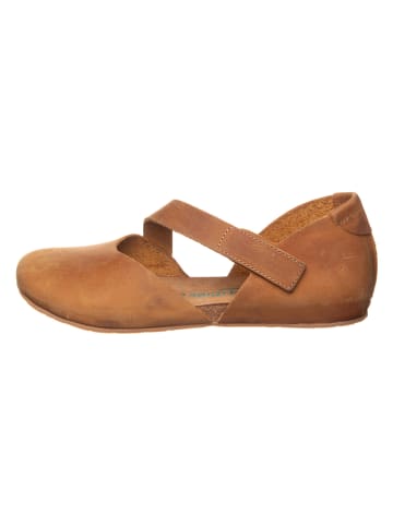 Comfortfusse Leder-Ballerinas in Hellbraun