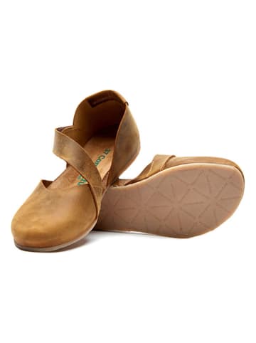 Comfortfusse Leder-Ballerinas in Hellbraun