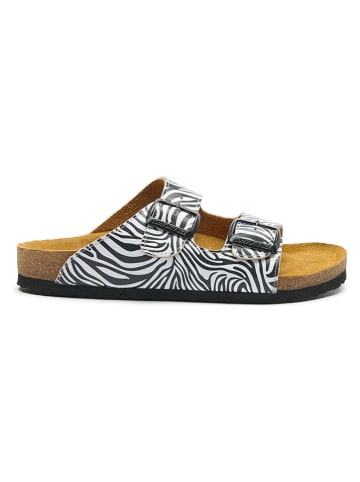 Comfortfusse Skórzane klapki w kolorze biało-czarnym
