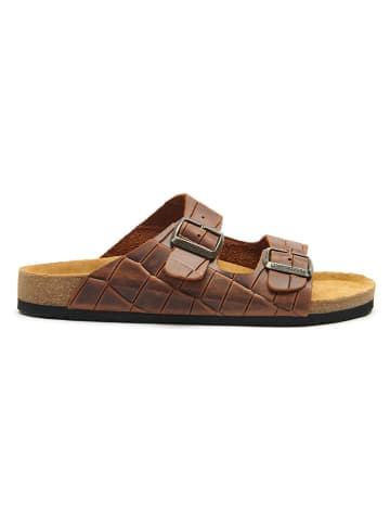 Comfortfusse Leren slippers bruin