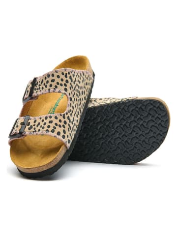 Comfortfusse Leren slippers beige