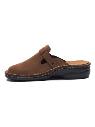 Comfortfusse Leder-Clogs in Braun