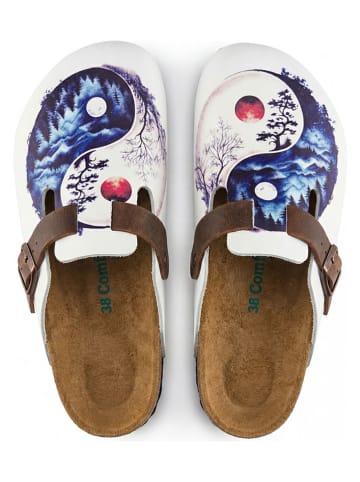 Comfortfusse Leder-Clogs in Weiß