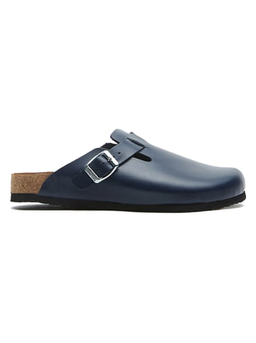 Comfortfusse Leder-Clogs in Dunkelblau