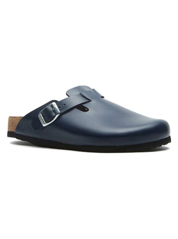 Comfortfusse Leder-Clogs in Dunkelblau