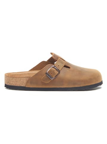 Comfortfusse Leder-Clogs in Hellbraun