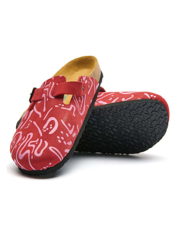 Comfortfusse Leder-Clogs in Rot