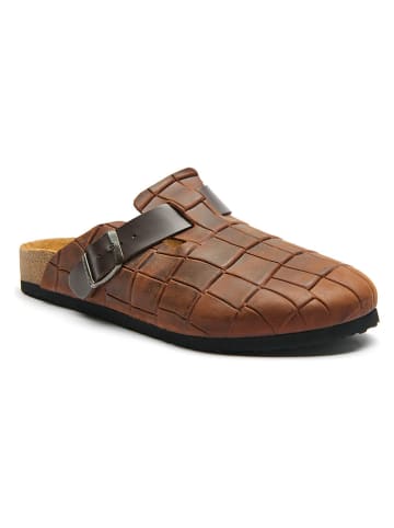 Comfortfusse Leder-Clogs in Braun