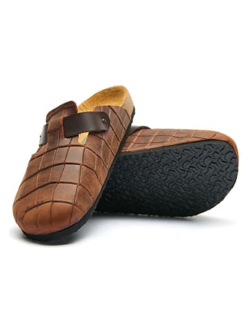 Comfortfusse Leder-Clogs in Braun