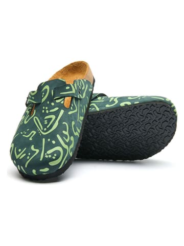 Comfortfusse Leder-Clogs in Grün