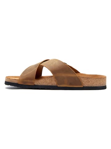 Comfortfusse Leren slippers lichtbruin