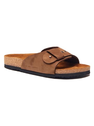 Comfortfusse Leder-Pantoletten in Sand