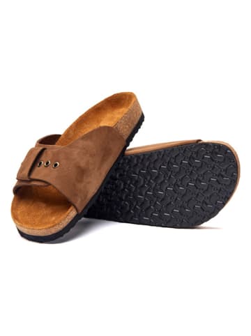Comfortfusse Leren slippers zandkleurig