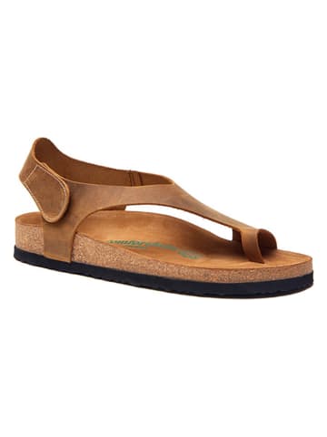 Comfortfusse Leder-Zehensandalen in Hellbraun
